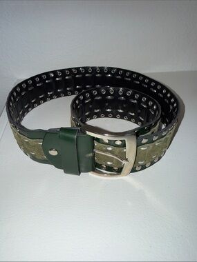 Women’s Olive Green Studded Leather Belt